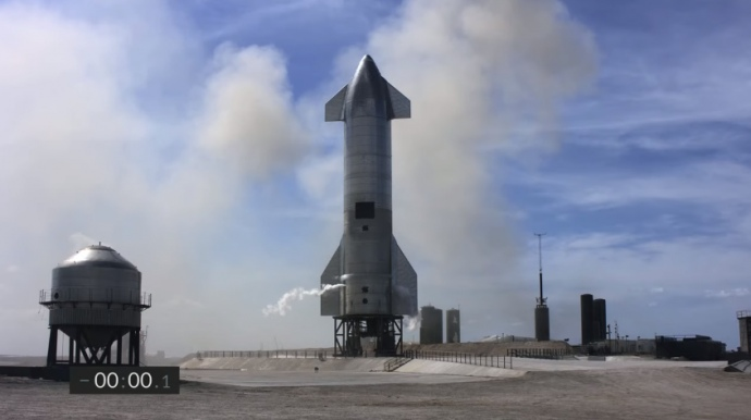 SpaceX прервала запуск прототипа Starship за одну десятую секунды до старта / скриншот SpaceX прервала запуск прототипа Starship за одну десятую секунды до старта / скриншот