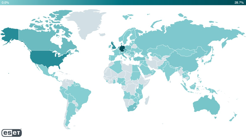 Доля выявленных веб-шеллов по странам в период с 28 февраля по 9 марта 2021 года
