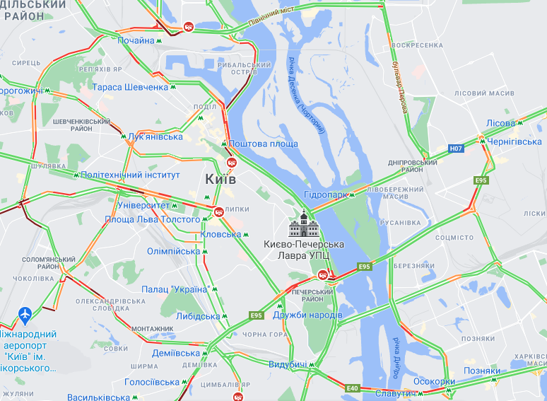 Пробки на мостах Киева / google.com/maps