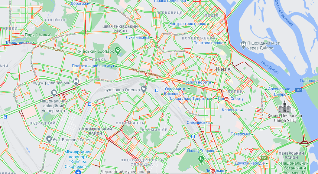Ситуація на дорогах Києва 31 березня / google.com/maps Ситуація на дорогах Києва 31 березня / google.com/maps