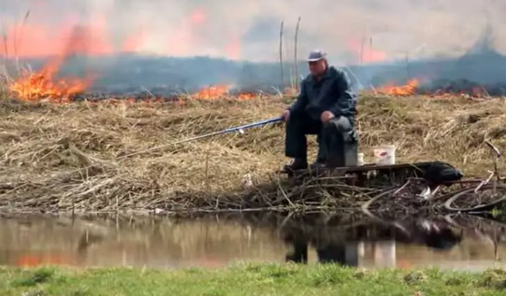 Белорус спокойно удит рыбу на фоне бушующего пожара скриншот
