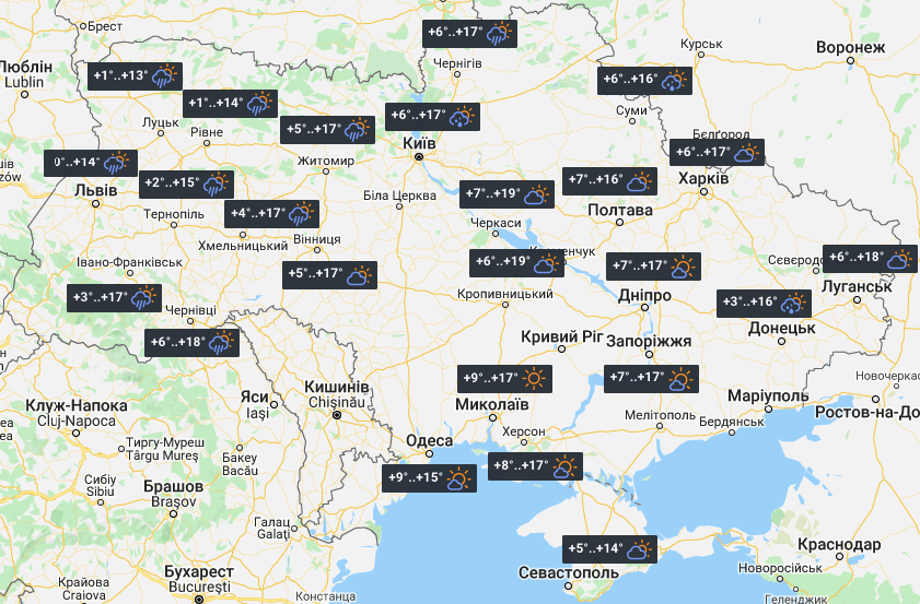 Прогноз погоды ставрополь карта