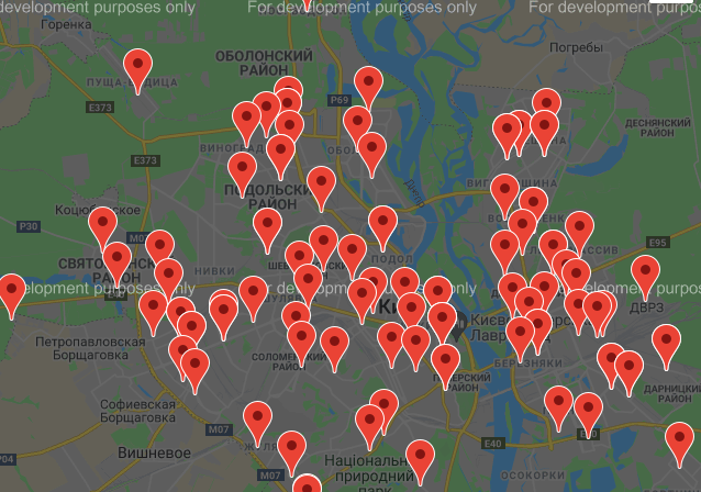 Карта пунктов вакцинации от коронавируса в Киеве / скриншот
