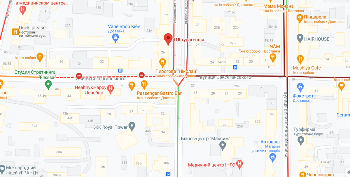 Пробки в Киеве из-за перекрытия улицы / Google Maps Пробки в Киеве из-за перекрытия улицы / Google Maps