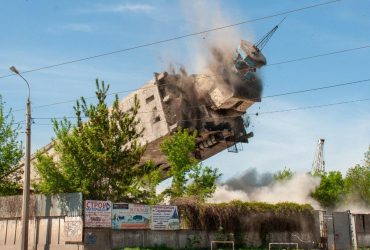 Part of abandoned silo blown up in Kharkiv to clear way for apartment blocks