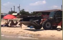 Невозможно подойти к воде: на Азовском море пляж от мертвых медуз чистят погрузчиком (видео)