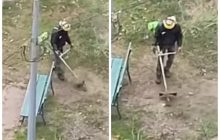 "Стриг" землю газонокосаркою: комунальник з Києва насмішив мережу дивними діями (відео)