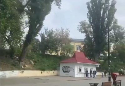Дерево едва не раздавило стоящий рядом МАФ / скриншот из видео Дерево едва не раздавило стоящий рядом МАФ / скриншот из видео