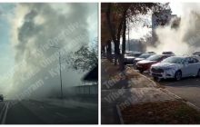 В Киеве на отремонтированной дороге прорвало теплотрассу: в сети показали зрелищное видео