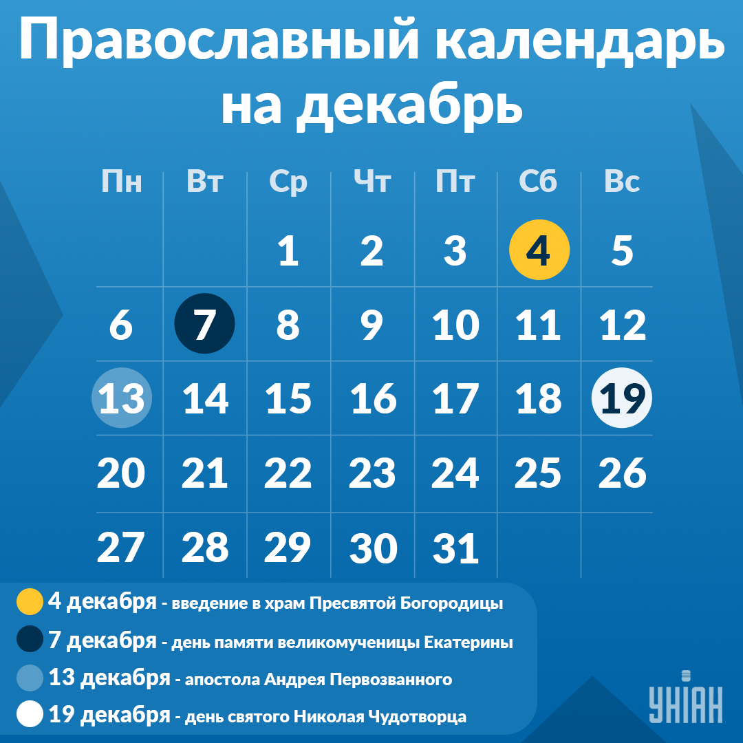 Календарь праздников / Инфографика УНИАН