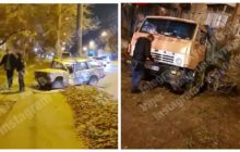 У Києві вантажівка скотилася по дорозі й в'їхала у житловий будинок: моторошний інцидент потрапив на відео