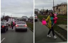 У Харкові агресивна жінка з дитиною на руках ледь не влаштувала ДТП та впустила доньку на землю (відео)