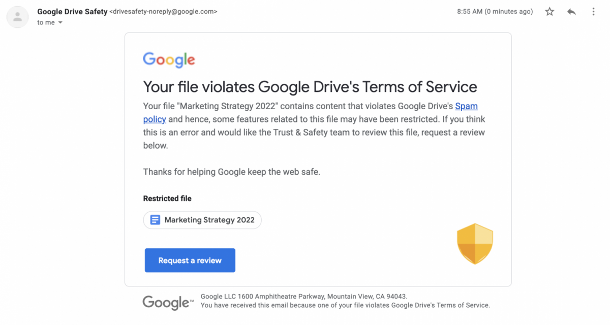 Пример уведомления / фото Google Пример уведомления / фото Google