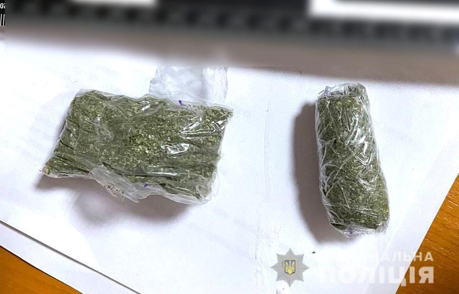 Оглядаючи речі кременчужанина, охоронці побачили замаскований в піцу згорток із зеленою речовиною / фото Національної поліції