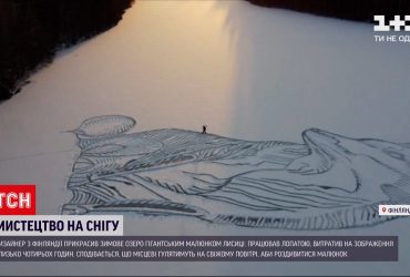 Дизайнер из Финляндии лопатой нарисовал на озере лису