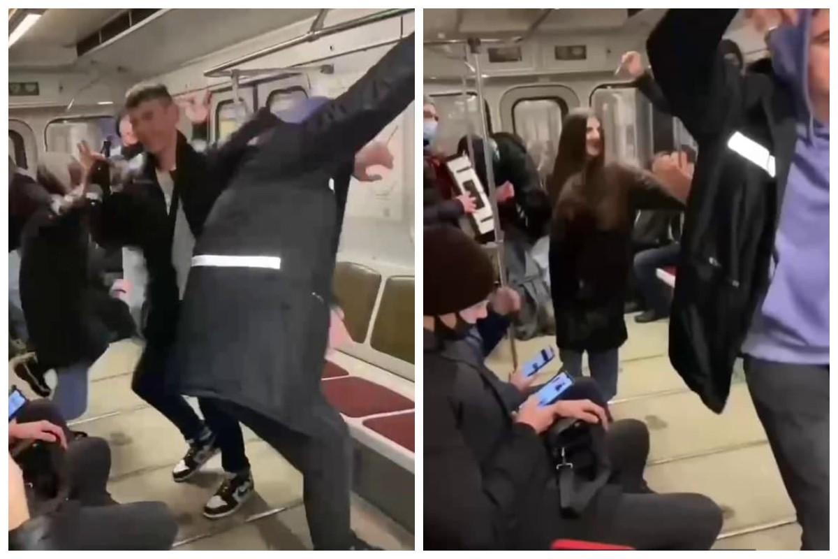 Молодежь танцевала прямо в вагоне метро / скриншоты с видео