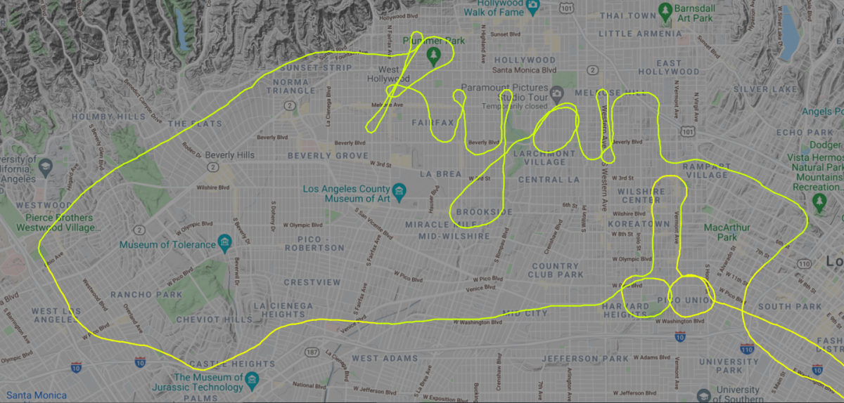 В США пілот лишив непристойне повідомлення в небі / скриншот Flightradar24