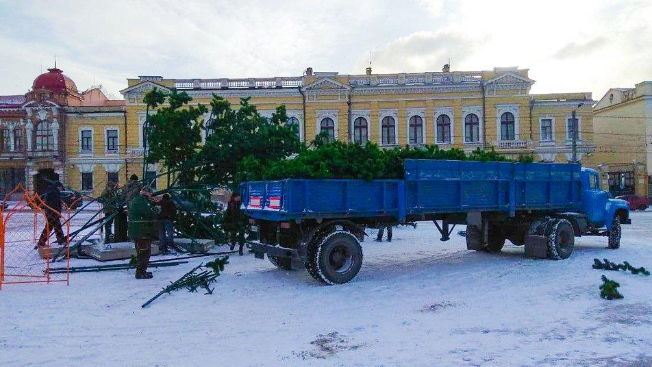 Вітер повалив новорічне дерево \ фото Суспільне Кропивницький