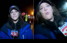 Журналистку в прямом эфире сбило авто, но она продолжила репортаж (видео)