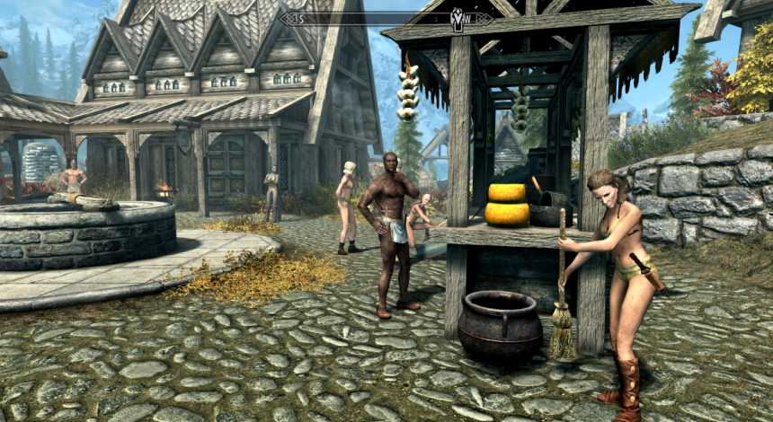 Гравець в Skyrim прокачав до максимуму навик крадіжки і поцупив одяг у всіх жителів міста