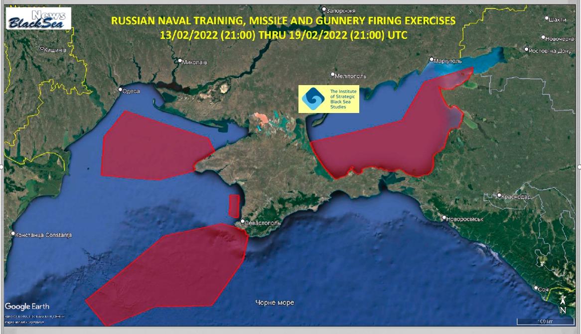 Карта "блокады" портов Украины на время учений РФ в Черном море / фото Andrii Klymenko в Facebook