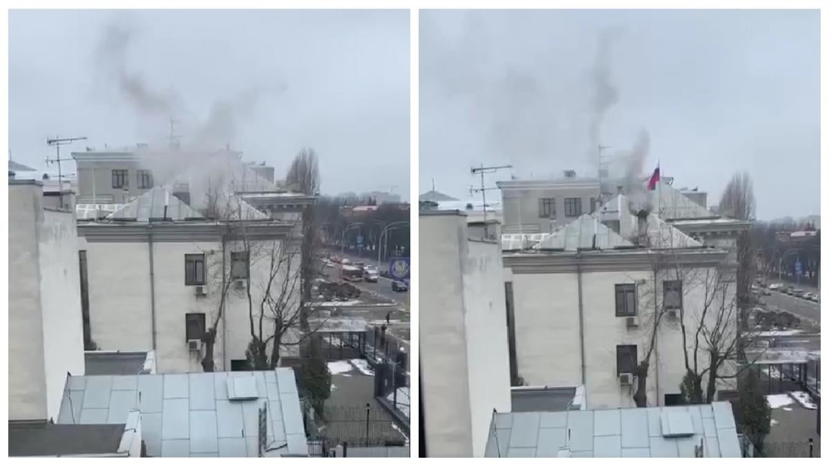 Над посольством РФ заметили дым / коллаж УНИАН Над посольством РФ заметили дым / коллаж УНИАН