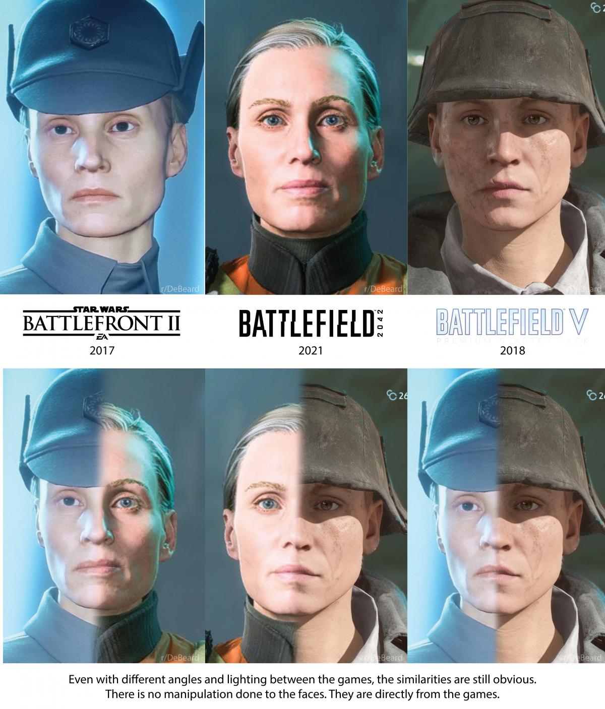 Сравнение внешности персонажей в играх DICE / фото Reddit