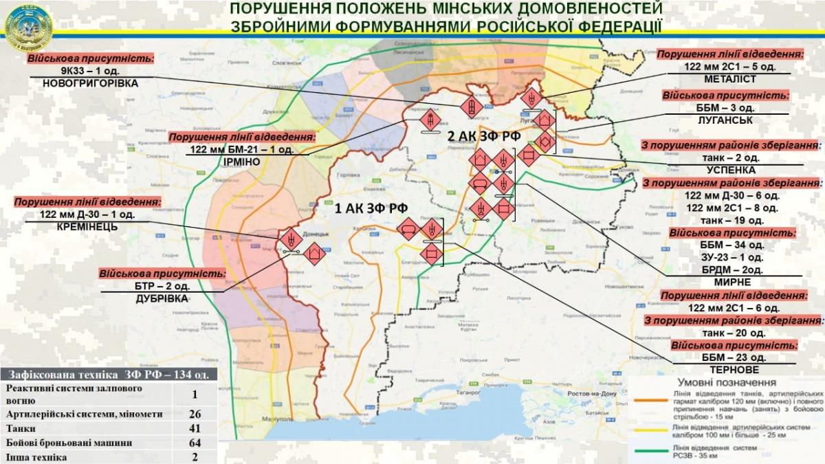 Карта розташування важкого озброєння / фото штаб ООС Карта розташування важкого озброєння / фото штаб ООС