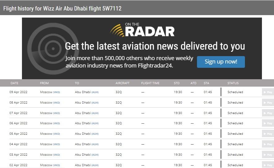 скріншот з сайту Flightradar24 скріншот з сайту Flightradar24
