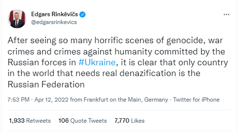 Глава МЗС Латвії: Єдина країна, яка потребує реальної денацифікації, - Росія Глава МЗС Латвії: Єдина країна, яка потребує реальної денацифікації, - Росія