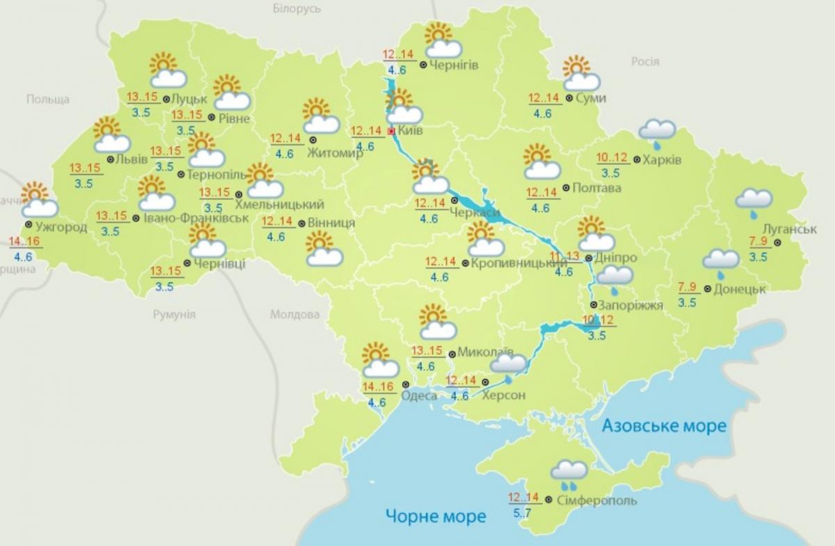 Погода в Украине 14 апреля / карта facebook.com/UkrHMC