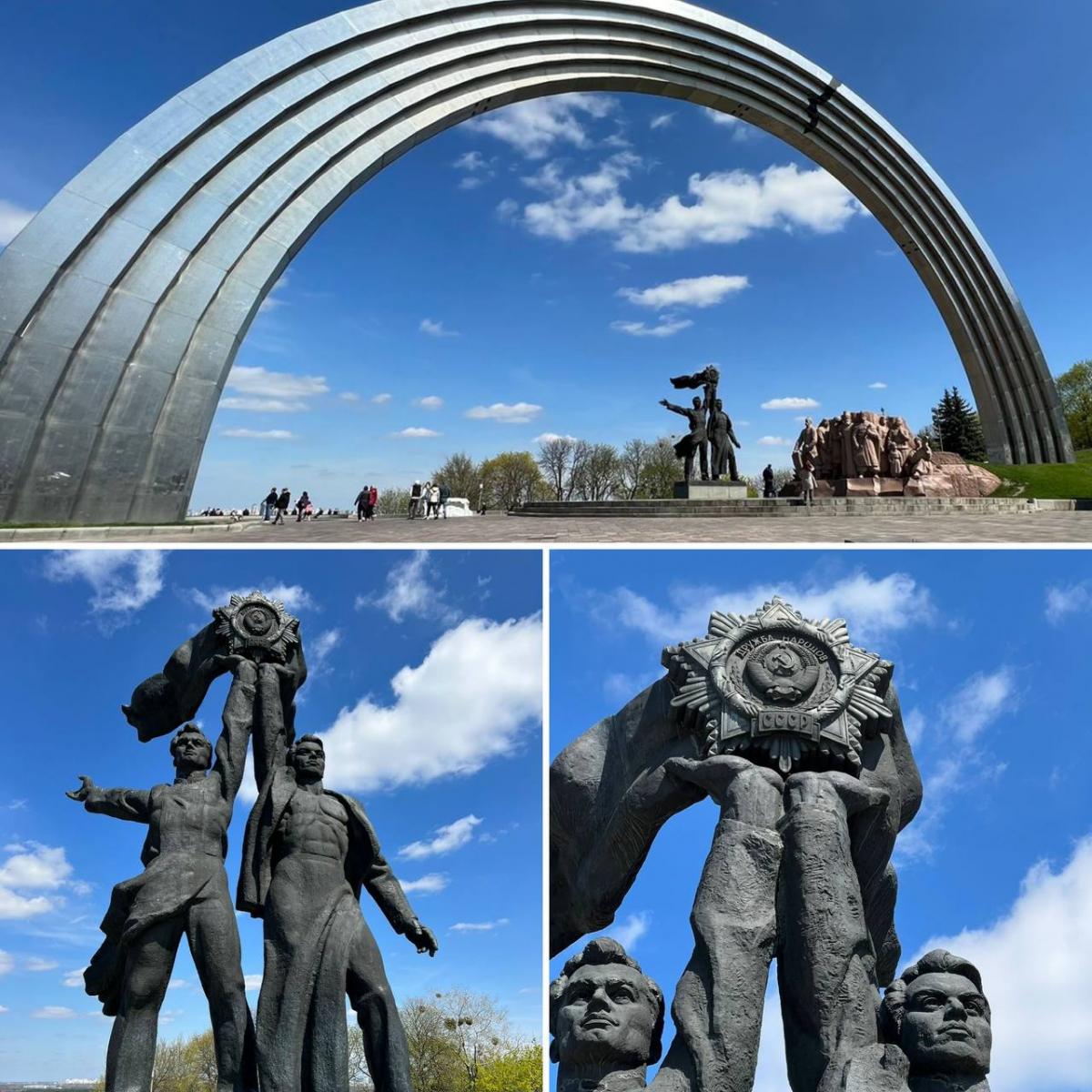 В центрі Києва демонтують бронзову скульптуру двох робітників, що символізують дружбу України і Росії, а Арку перейменують / фото t.me/vitaliy_klitschko В центрі Києва демонтують бронзову скульптуру двох робітників, що символізують дружбу України і Росії, а Арку перейменують / фото t.me/vitaliy_klitschko