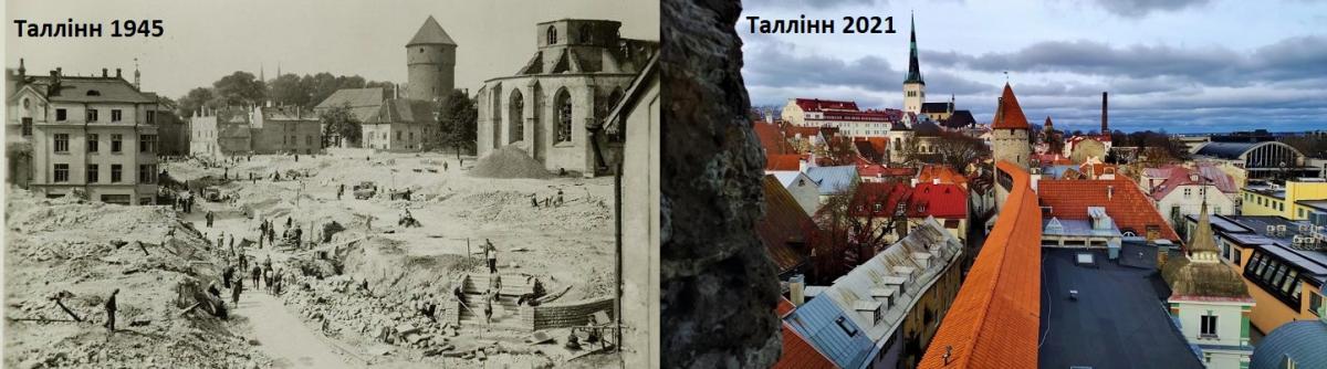 Таллинн в 1945 и 2021 годах / фото УНИАН (ajapaik.ee / Марина Григоренко)