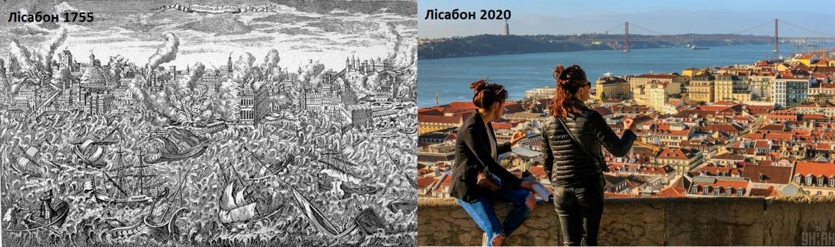 Лиссабон в 1755 и 2020 годах / фото УНИАН (The Earthquake Engineering Online Archive / Янош Немеш)
