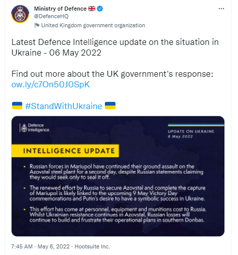 Втрати окупантів через опір 'Азовсталі' зривають плани РФ на Донбасі - розвідка Британії Втрати окупантів через опір 'Азовсталі' зривають плани РФ на Донбасі - розвідка Британії