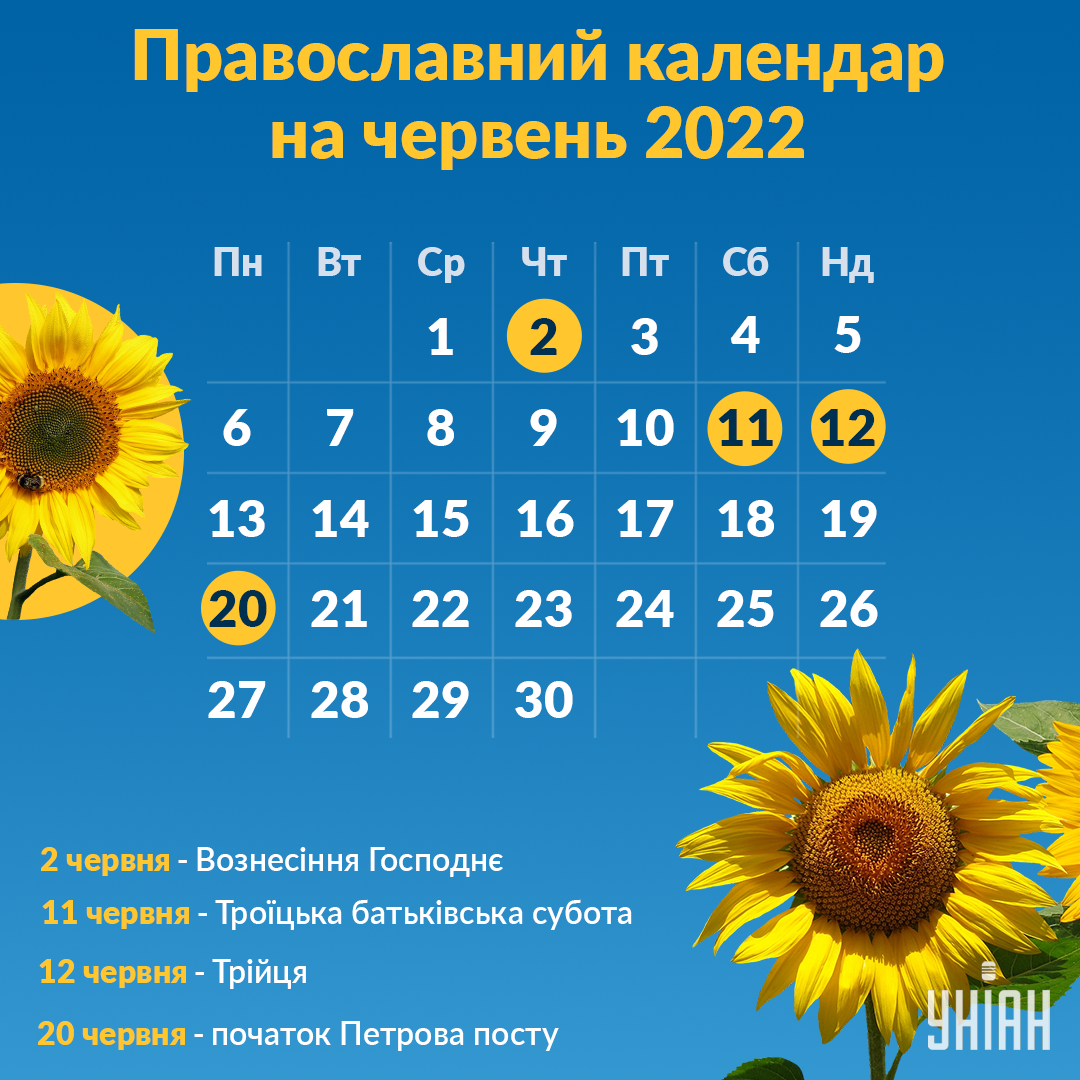 Православні свята у червні / Інфографіка УНІАН Православні свята у червні / Інфографіка УНІАН
