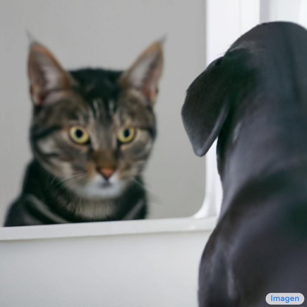 Собака дивиться в дзеркало і бачить кішку