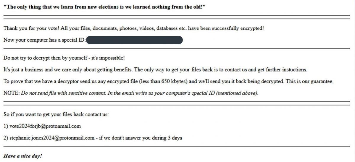 Повідомлення про викуп у шкідливій програмі HermeticWiper / фото ESET Повідомлення про викуп у шкідливій програмі HermeticWiper / фото ESET
