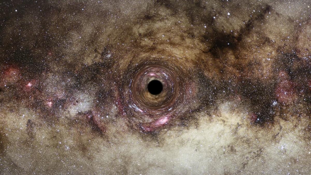 Художнє представлення Чорної діри, що дрейфує по Чумацькому Шляху / фото ESA / Hubble, Digitized Sky Survey, Nick Risinger, N. Bartmann
