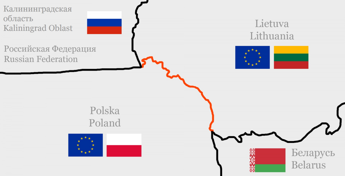 The Suwalki corridor is marked with a red line / photo wikipedia.org