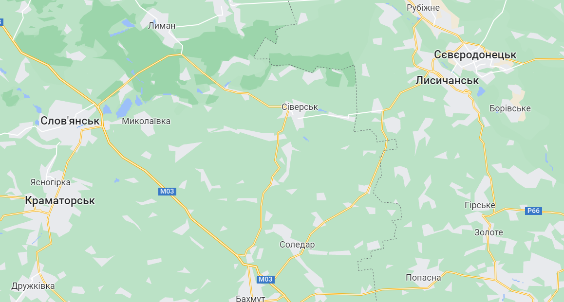 Надалі головна лінія протистоянь проти окупантів буде проходити по містах Сіверськ і Соледар / скриншот Надалі головна лінія протистоянь проти окупантів буде проходити по містах Сіверськ і Соледар / скриншот