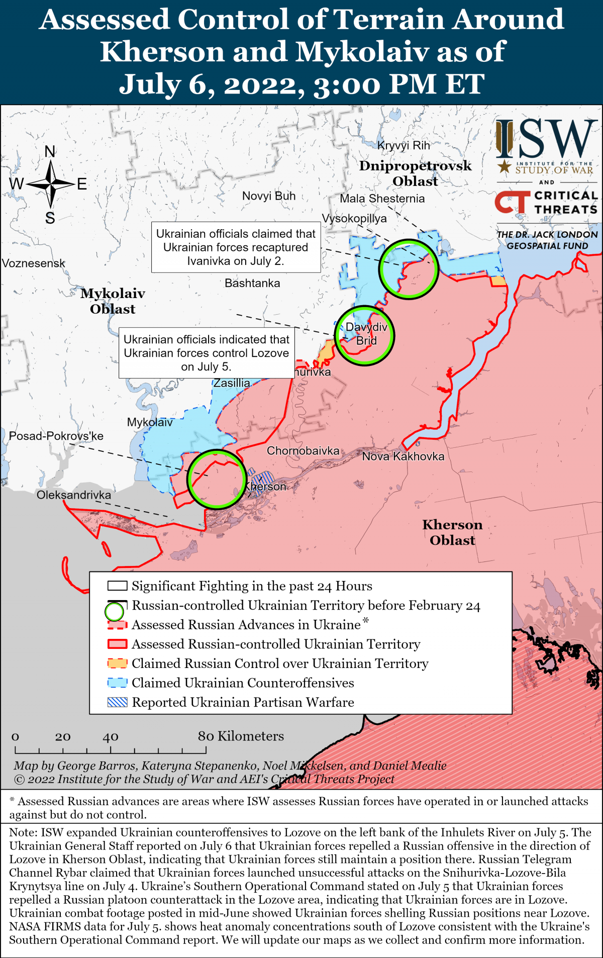 Лінія фронту на півдні України / фото ISW Лінія фронту на півдні України / фото ISW