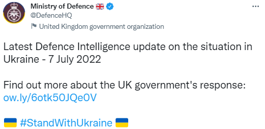 Британская разведка 7 июля опубликовала новый отчет / скриншот Британская разведка 7 июля опубликовала новый отчет / скриншот