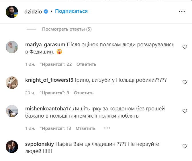 Комментарии на странице у DZIDZIO / Скриншот