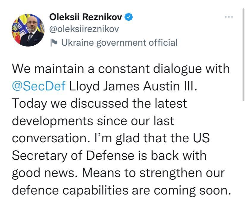 Твіт Резнікова / скриншот Твіт Резнікова / скриншот