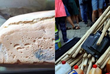 Росіяни передали Маріуполю гумдопомогу: пліснявий черствий хліб та лопати (фото)