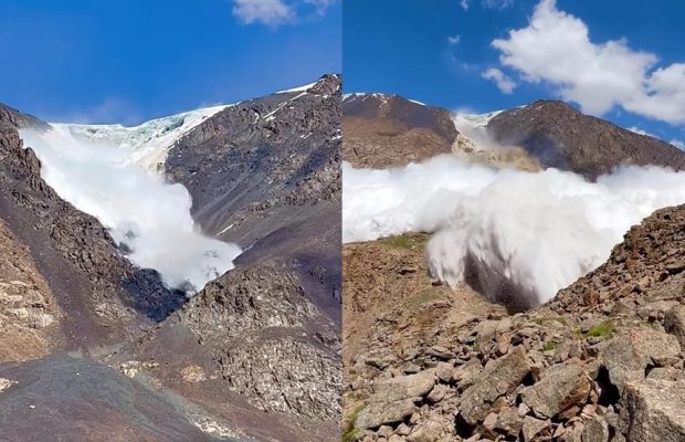 Чудом выжили: британский турист снял обрушение ледника в горах Кыргызстана (видео)