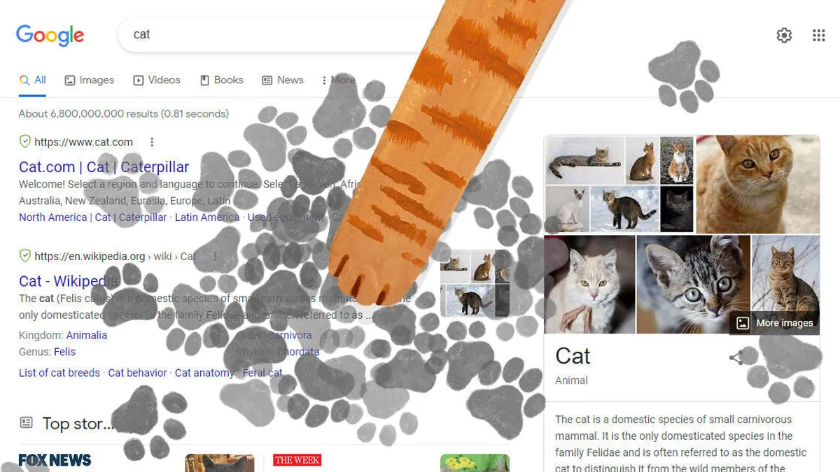 Google внедрила в свой поисковик "секретную" игру для любителей котиков / Скриншот