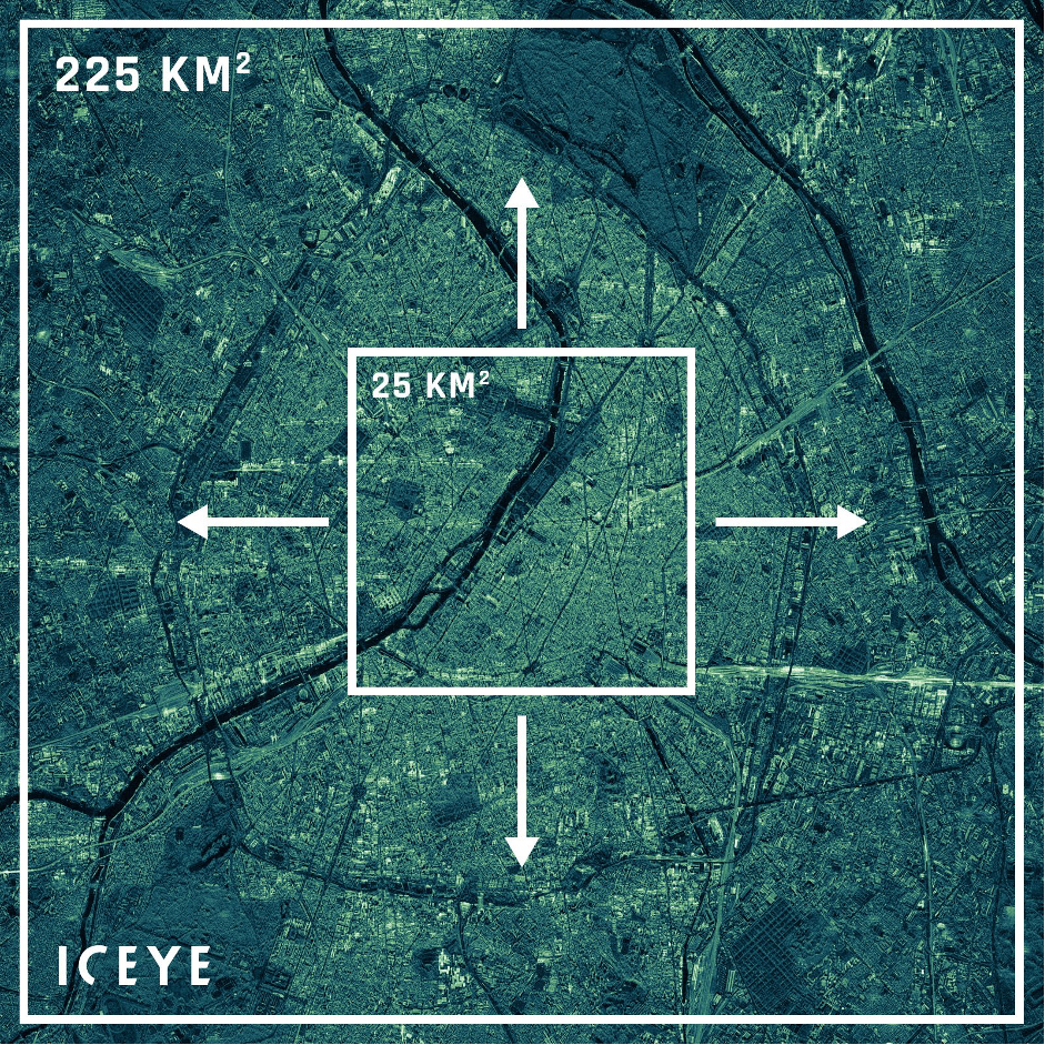 Знімок може охоплювати площу до 225 кв. кілометрів / фото ICEYE