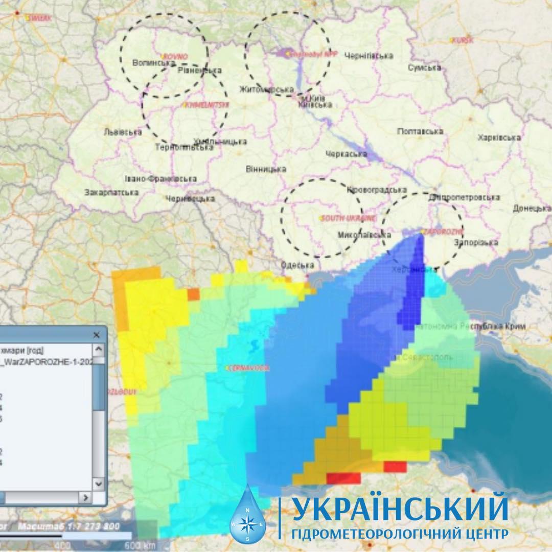 Прогноз перемещения радиации в случае вероятной аварии на ЗАЭС / фото facebook.com/UkrHMC